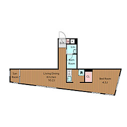 東急田園都市線 桜新町駅 徒歩9分の賃貸マンション 2階ワンルームの間取り