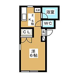 葛生アパート ワンルームの間取図画像