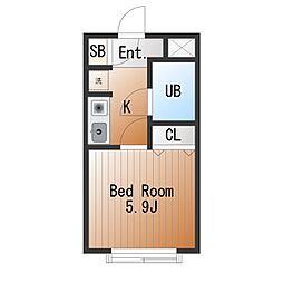 桜新町ハイツ 1Kの間取図画像