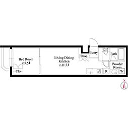 グランパセオ代々木上原II 地下1階1LDKの間取り