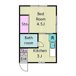 第2KIコーポ 1Kの間取図画像