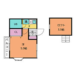 徳成ハイム 1Kの間取図画像