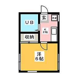 依田ハイツ 1階1Kの間取り