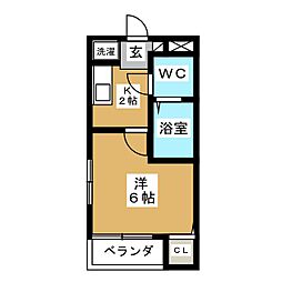Ｓｅｔｔ　ｒｅｖｅｓ 2階1Kの間取り