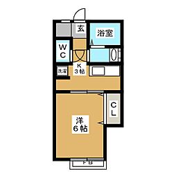 なかね荘 1Kの間取図画像