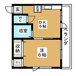 サウスヒルズ 2階1DKの間取り