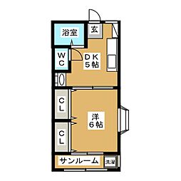 ノースハイツ自由が丘 2階1DKの間取り