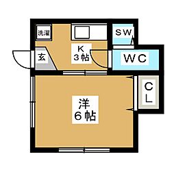 アービイカーネ自由ケ丘 1Kの間取図画像