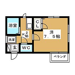アンクレージュ旗の台 1Kの間取図画像