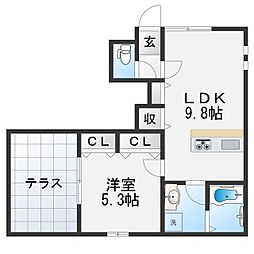 Esperant 1LDKの間取図画像