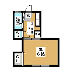 NOVAハイツ下馬 1階1Kの間取り