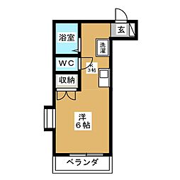 リヴィエールオガワ 3階ワンルームの間取り