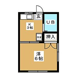 京急本線 梅屋敷駅 徒歩4分の賃貸アパート 2階1Kの間取り