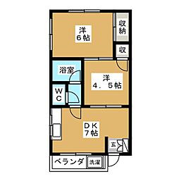 ハイツカネヨ 3階2DKの間取り