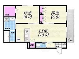 JR東海道・山陽本線 甲子園口駅 徒歩9分の賃貸マンション 1階2LDKの間取り