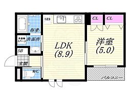 plaisir西宮北口 2階1LDKの間取り