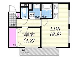 芦屋リバーウエストマンション 1LDKの間取図画像