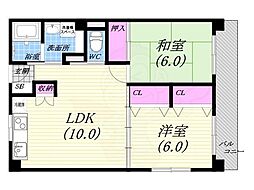 松園ハイツ 2LDKの間取図画像