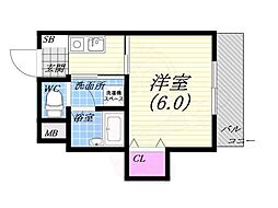 ヴィラ芦屋川 1Kの間取図画像