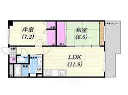 KDXレジデンス夙川ヒルズ1番館 2LDKの間取図画像