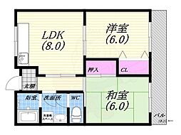 福島ハイツ 2LDKの間取図画像