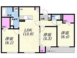 セルクルブラン 3LDKの間取図画像