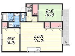 プレステージ芦屋C棟 2LDKの間取図画像