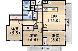 ガーデンフラッツ夙川 3LDKの間取図画像