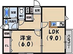 ラ・カーサ夙川 1LDKの間取図画像
