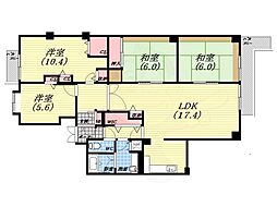 白鷹松下町マンション 4LDKの間取図画像