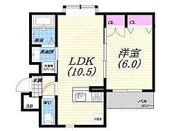 西宮市分銅町マンション 1LDKの間取図画像