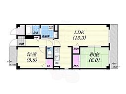 クオリティ西芦屋2 2LDKの間取図画像