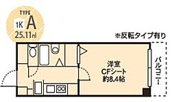 ドミール江戸堀 6階1Kの間取り