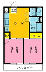 キャッスル岸 2DKの間取図画像
