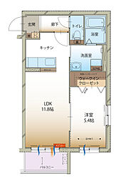 ルーナクレシェンテ 1LDKの間取図画像