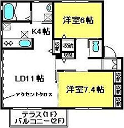 JR埼京線 南与野駅 徒歩6分の賃貸アパート 2階2LDKの間取り