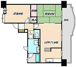 JR武蔵野線 船橋法典駅 徒歩22分の賃貸マンション 6階2LDKの間取り