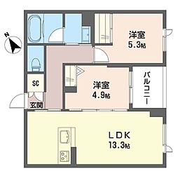 ティエンポ フェリズ I 2LDKの間取図画像
