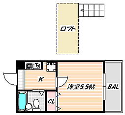 カーサフロール西船 1Kの間取図画像