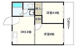 石原ハイツ 2DKの間取図画像
