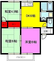 タウンホームツツミB棟 3DKの間取図画像