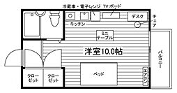ピロス植田東 1階ワンルームの間取り