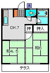 三平荘 2DKの間取図画像