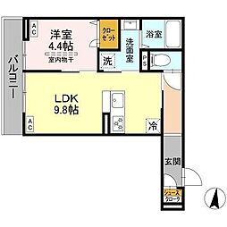 エリオント大和中央205 1LDKの間取図画像