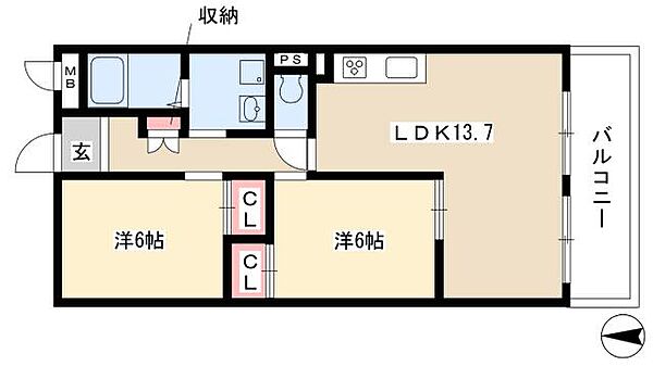 セラフィ西原 ｜愛知県名古屋市西区西原町(賃貸マンション2LDK・3階・57.60㎡)の写真 その2