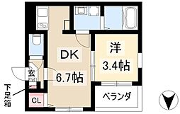 ハーモニーテラス城東町　I 1階1DKの間取り