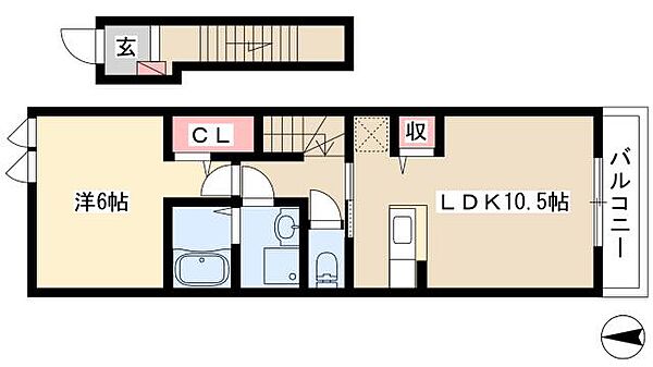 シュピナート ｜愛知県名古屋市北区東味鋺1丁目(賃貸アパート1LDK・2階・44.97㎡)の写真 その2