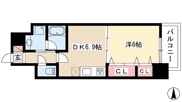 Wコート城西 ｜愛知県名古屋市西区城西1丁目(賃貸マンション1DK・3階・34.43㎡)の写真 その2