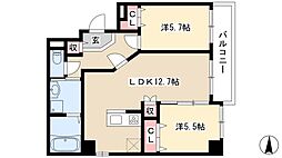 プライムコート 9階2LDKの間取り