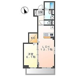 ウエストウイング6 1階1LDKの間取り